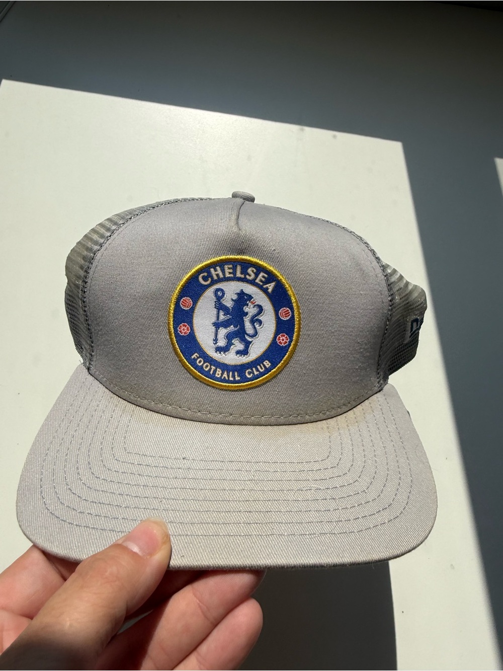 New Era Chelsea Football Club Gray Trucker Hat with Blue & Gold Crest